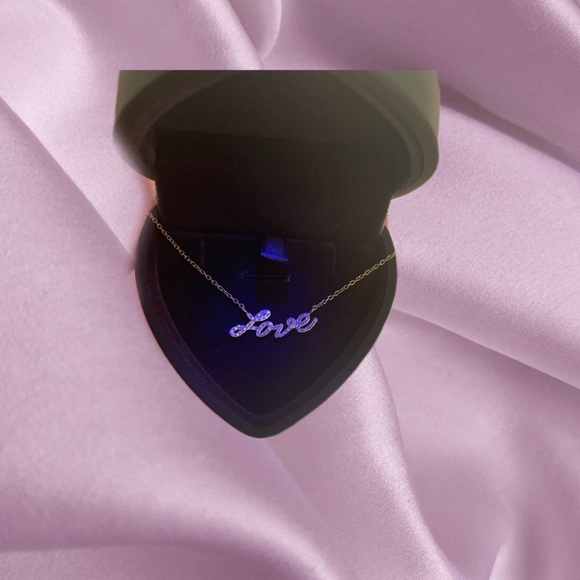 ✨14k✨ Yellow Gold LOVE Necklace with Diamond Accents - 16" Chain 💎 AUTHENTIC- - Picture 8 of 12